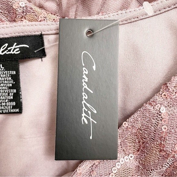 NWT Candalite Dress Formal Gown Mauve Tulle Skirt Lace Sequin Maxi Size XL NEW - Picture 10 of 13